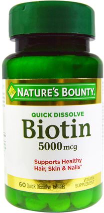 Biotin, 5000 mcg, 60 Quick Dissolve Tablets by Natures Bounty, 維生素，維生素B，生物素，健康，女性，頭髮補充劑，指甲補充劑，皮膚補充劑 HK 香港