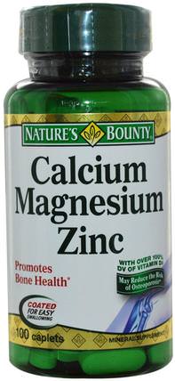 Calcium Magnesium Zinc, 100 Coated Caplets by Natures Bounty, 補品，礦物質，鈣 HK 香港