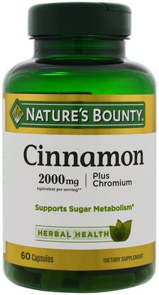 Cinnamon, Plus Chromium, 2000 mg, 60 Capsules by Natures Bounty, 草藥，肉桂提取物 HK 香港