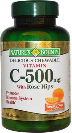 Delicious Chewable Vitamin C-500 mg, With Rose Hips, Natural Orange Flavor, 90 Tablets by Natures Bounty, 維生素，維生素C，維生素C咀嚼片 HK 香港