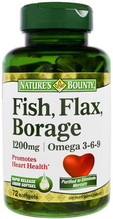 Fish, Flax, Borage, Omega 3-6-9, 1.200 mg, 72 Softgels by Natures Bounty, 補充劑，efa omega 3 6 9（epa dha） HK 香港