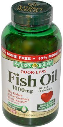 Odor-Less Fish Oil, 1.000 mg, 220 Coated Softgels by Natures Bounty, 補充劑，efa omega 3 6 9（epa dha），魚油，魚油軟膠囊 HK 香港