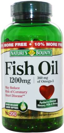 Fish Oil, 1200 mg, 200 Rapid Release Softgels by Natures Bounty, 補充劑，efa omega 3 6 9（epa dha），魚油，魚油軟膠囊 HK 香港