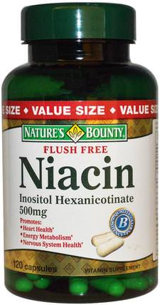 Flush Free Niacin, 500 mg, 120 Capsules by Natures Bounty, 維生素，維生素B，維生素b3，菸酸沖洗，健康 HK 香港