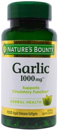 Garlic, 1.000 mg, 100 Rapid Release Softgels by Natures Bounty, 補充劑，抗生素，大蒜 HK 香港