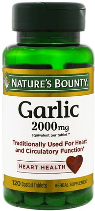 Garlic, Heart Health, 2.000 mg, 120 Coated Tablets by Natures Bounty, 補充劑，抗生素，大蒜 HK 香港