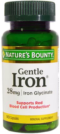 Gentle Iron, 28 mg, 90 Capsules by Natures Bounty, 補品，礦物質，鐵 HK 香港