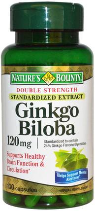 Ginkgo Biloba, Double Strength, 120 mg, 100 Capsules by Natures Bounty, 草藥，銀杏葉 HK 香港