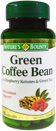 Green Coffee Bean with Raspberry Ketones & Green Tea, 60 Capsules by Natures Bounty, 補充劑，抗氧化劑，綠咖啡豆提取物 HK 香港
