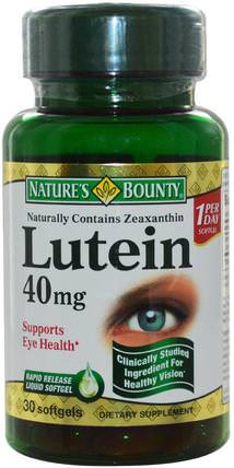 Lutein, 40 mg, 30 Rapid Release Softgels by Natures Bounty, 補充劑，抗氧化劑，葉黃素 HK 香港