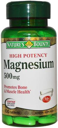 Magnesium, High Potency, 500 mg, 100 Coated Tablets by Natures Bounty, 補品，礦物質，氧化鎂 HK 香港