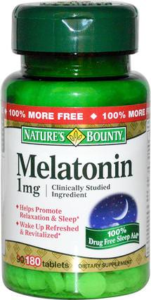 Melatonin, 1 mg, 180 Tablets by Natures Bounty, 補充劑，褪黑素1毫克，睡覺 HK 香港
