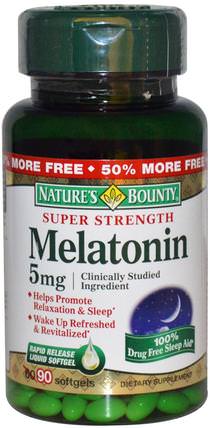 Melatonin, 5 mg, 90 Rapid Release Softgels by Natures Bounty, 補充劑，褪黑激素5毫克 HK 香港