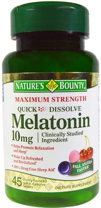 Melatonin, Quick Dissolve, Natural Cherry Flavor, 10 mg, 45 Quick Dissolve Tablets by Natures Bounty, 補充劑，褪黑激素 HK 香港