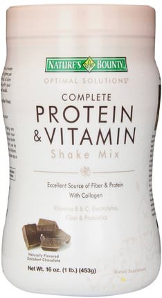 Optimal Solutions, Complete Protein & Vitamin Shake Mix, Decadent Chocolate, 16 oz (453 g) by Natures Bounty, 補充劑，蛋白質 HK 香港