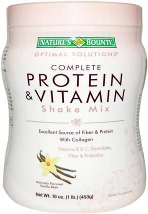 Optimal Solutions, Complete Protein & Vitamin Shake Mix, Vanilla Bean, 16 oz (453 g) by Natures Bounty, 補充劑，蛋白質 HK 香港
