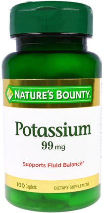 Potassium, 99 mg, 100 Caplets by Natures Bounty, 補品，礦物質，葡萄糖酸鉀 HK 香港
