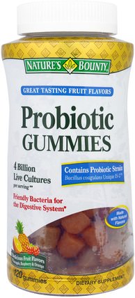 Probiotic Gummies, 4 Billion, Delicious Fruit Flavors, Pineapple, Raspberry & Orange, 120 Gummies by Natures Bounty, 熱敏感產品，補充劑，穩定的益生菌 HK 香港