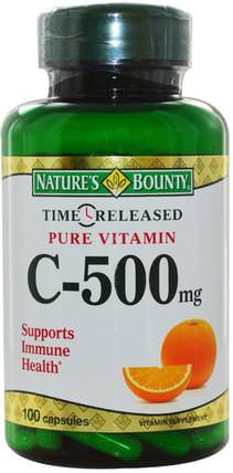 Time Released Pure Vitamin C, 500 mg, 100 Capsules by Natures Bounty, 維生素，維生素c HK 香港