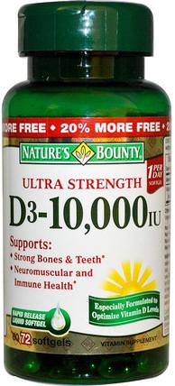 D3, Ultra Strength, 10.000 IU, 72 Rapid Release Softgels by Natures Bounty, 維生素，維生素D3 HK 香港
