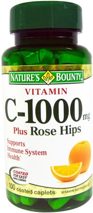 Vitamin C-1000 Plus Rose Hips, 100 Coated Caplets by Natures Bounty, 維生素，維生素c HK 香港