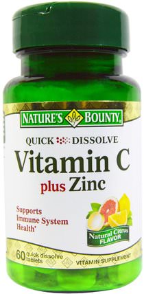 Vitamin C plus Zinc, Natural Citrus Flavor, 60 Quick Dissolve Tablets by Natures Bounty, 維生素，維生素c HK 香港