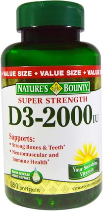 D3, Super Strength, 2000 IU, 350 Rapid Release Softgels by Natures Bounty, 維生素，維生素D3 HK 香港
