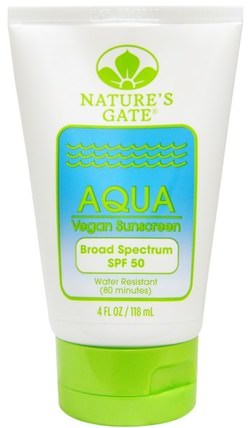 Aqua, Vegan Sunscreen, SPF 50, 4 fl oz (118 ml) by Natures Gate, 浴，美容，防曬霜，spf 50-75 HK 香港