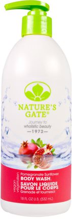 Body Wash, Pomegranate Sunflower, 18 fl oz (532 ml) by Natures Gate, 洗澡，美容，沐浴露 HK 香港