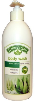 Body Wash, Velvet Moisture, Aloe Vera, 18 fl oz (532 ml) by Natures Gate, 洗澡，美容，沐浴露 HK 香港