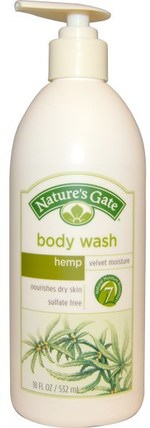 Body Wash, Velvet Moisture, Hemp, 18 fl oz (532 ml) by Natures Gate, 洗澡，美容，沐浴露 HK 香港