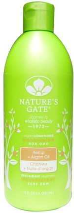 Conditioner, Nourishing, Hemp + Argan Oil, 18 fl oz (532 ml) by Natures Gate, 洗澡，美容，頭髮，頭皮，護髮素 HK 香港