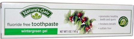 Toothpaste, Fluoride Free, Wintergreen Gel, 5 oz (141 g) by Natures Gate, 洗澡，美容，口腔牙齒護理，牙膏 HK 香港
