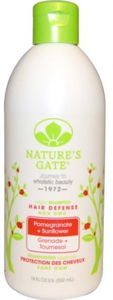 Shampoo, Hair Defense, Vegan, Pomegranate + Sunflower, 18 fl oz (532 ml) by Natures Gate, 洗澡，美容，頭髮，頭皮，洗髮水 HK 香港