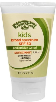 Kids, Broad Spectrum SPF 50 Sunscreen, Lotion, Fragrance-Free, 4 fl oz (118 ml) by Natures Gate, 兒童健康，嬰兒及兒童產品，防曬霜，spf 50-75 HK 香港