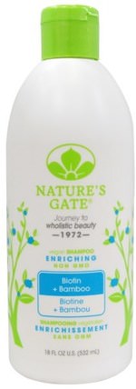 Shampoo, Enriching, Vegan, Biotin + Bamboo, 18 fl oz (532 ml) by Natures Gate, 洗澡，美容，頭髮，頭皮，洗髮水 HK 香港