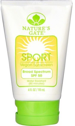 Sport, Vegan Sunscreen Lotion, SPF 50, Fragrance-Free, 4 fl oz (118 ml) by Natures Gate, 洗澡，美容，防曬霜 HK 香港