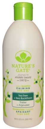 Shampoo, Calming, Vegan, Tea Tree + Sea Buckthorn, 18 fl oz (532 ml) by Natures Gate, 洗澡，美容，洗髮水，頭髮，頭皮，護髮素 HK 香港