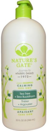 Shampoo, Calming, Vegan, Tea Tree + Sea Buckthorn, 32 fl oz (946 ml) by Natures Gate, 洗澡，美容，洗髮水，頭髮，頭皮，護髮素 HK 香港
