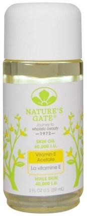 Vitamin E Acetate Skin Oil, 40.000 I.U., 2 fl oz (59 ml) by Natures Gate, 健康，皮膚，維生素E油霜，美容，面部護理 HK 香港
