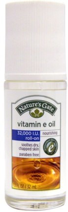 Vitamin E Oil, Roll-On, 32.000 IU, 1.1 fl oz (32 ml) by Natures Gate, 健康，皮膚，維生素E油霜，美容，面部護理 HK 香港