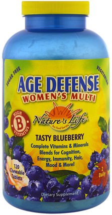Age Defense Womens Multi, Tasty Blueberry, 120 Chewable Tablets by Natures Life, 補品，健康，女性 HK 香港