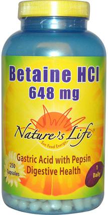 Betaine HCl, 648 mg, 250 Capsules by Natures Life, 補充劑，甜菜鹼hcl HK 香港