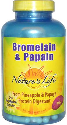 Bromelain & Papain, 250 Veggie Caps by Natures Life, 補充劑，酶，木瓜木瓜蛋白酶，菠蘿蛋白酶 HK 香港