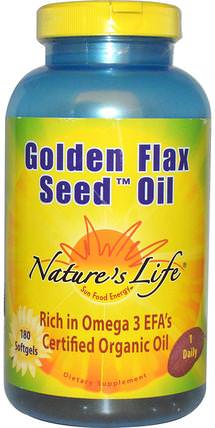 Golden Flax Seed Oil, 180 Softgels by Natures Life, 補充劑，efa omega 3 6 9（epa dha），亞麻油軟膠囊 HK 香港