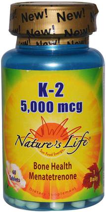 K-2, Bone Health Menatetrenone, 5.000 mcg, 60 Tablets by Natures Life, 維生素，維生素K HK 香港