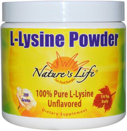 L-Lysine Powder, Unflavored, 200 g by Natures Life, 補充劑，氨基酸，l賴氨酸 HK 香港