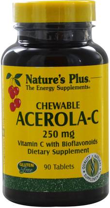 Acerola-C, Chewable, 250 mg, 90 Tablets by Natures Plus, 維生素，維生素c，維生素C acerola HK 香港