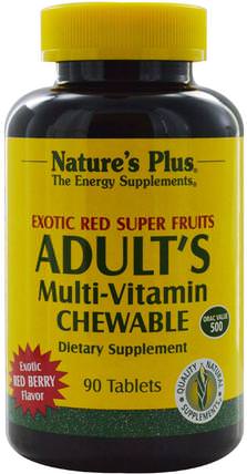 Adults Multi-Vitamin Chewable, Exotic Red Super Fruits, Red Berry, 90 Tablets by Natures Plus, 維生素，多種維生素，水果提取物，超級水果 HK 香港
