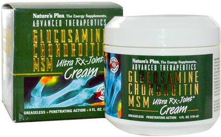 Advanced Therapeutics, Glucosamine Chondroitin MSM, Ultra Rx-Joint Cream, 4 fl oz (118 ml) by Natures Plus, 補充劑，氨基葡萄糖 HK 香港